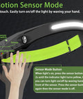 Rechargeable Headlamp With Five Light Modes And 230 Degree Wide Beam Spotlight, motion sensor illustration with hand gesture.