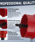 Close-up of Bi-Metal Impact Hole Saw Kit with spring-loaded drill bit and 8-TPI thin-walled design