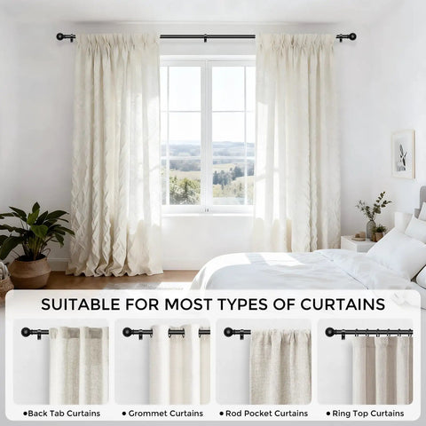 Black 5/8 Inch Curtain Rod Set For Windows 18 To 45 Inches, Short Adjustable Drapery Pole With Finials, Brackets, Connectors And Hardware