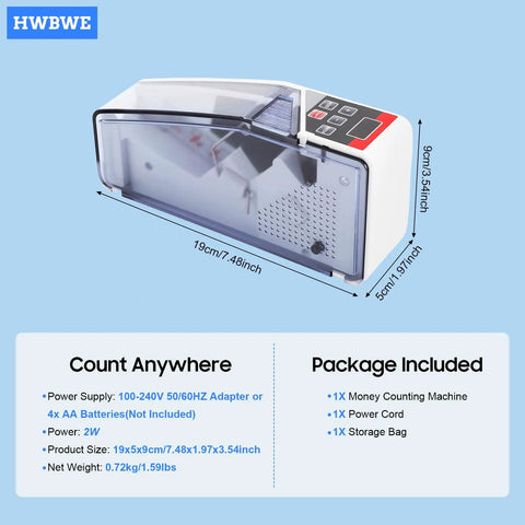 Ultra Portable Money Counter For Bills Mini Cash Counter Multi Currency 600 Bills Per Minute With UV And WM Detection