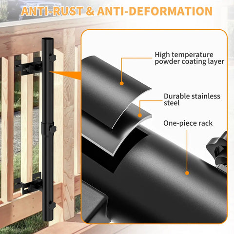 Heavy Duty Patio Umbrella Holder For Deck Railings Stainless Steel Windproof Base with coating layers shown against railing