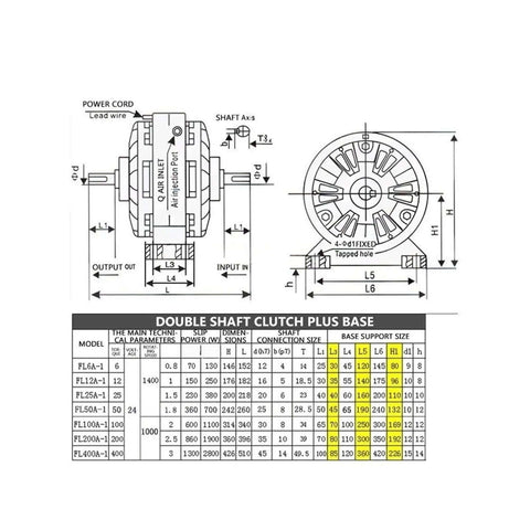 Technical diagram of 25Nm Twin Shaft Magnetic Particle Clutch Roll Up Type With Inflatable Shaft Magnetic Particle Brake, Model FL25A 1.