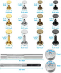 Leather Rivet Kit With 480 Sets In 3 Sizes And 4 Colors, including double cap tubular metal rivets and setting tools for leather repairs.