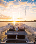 Boat stern with Six Tube Fishing Rod Holder Bracket Black With Screws ABS Plastic Rugged Pole Storage Mount at sunrise