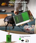 Front view of xTool F1 portable dual laser engraver, green body with white frame, being carried by hand