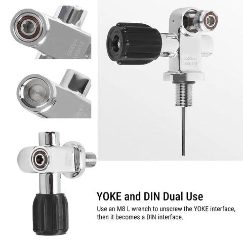 3500 PSI Scuba Tank Valve DIN Yoke Stainless Steel M18x1.5 Thread For Air Tanks Snorkeling And Diving