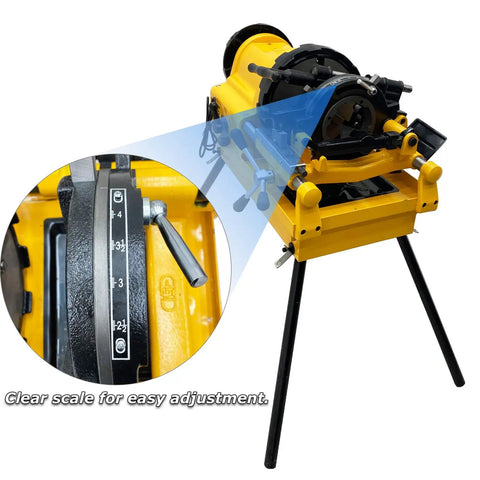 Detailed view of Heavy Duty One Horsepower Electric Pipe Threader Cutting Machine For Half To Four Inch Steel Tubing with adjustment scale.