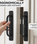 Black Barn Door Handles 5.9 Inch Gate Pulls For Outdoor Fence Heavy Duty Aluminum Alloy Sliding Closet Door Handles shown installed
