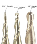 SpeTool 3-piece carbide ball-nose router bit set with 1/32, 1/16, and 1/8 in diameters
