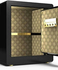 Open Tough As Nails Heavy Duty Wall Safe Box With Fingerprint And Password Access Four Unlock Modes Including Digital Footprint Key Password And Fingerprint Plus Password Waterproof Alloy Archive Safe Chest For Office And Home Use Black showing interior
