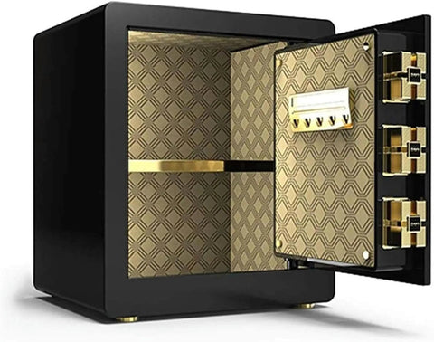 Open Tough As Nails Heavy Duty Wall Safe Box With Fingerprint And Password Access Four Unlock Modes Including Digital Footprint Key Password And Fingerprint Plus Password Waterproof Alloy Archive Safe Chest For Office And Home Use Black showing interior