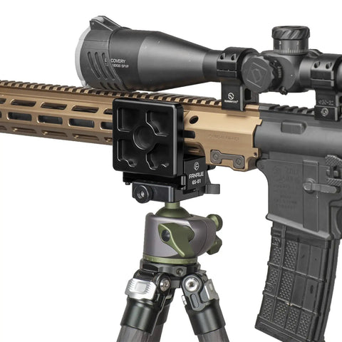 GS01 Arca Swiss Rifle Saddle Mount on hunting tripod with quick release plate and ball head adapter, 6061 aluminum