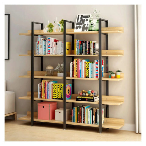 Built Different Vertical Bookcase Featuring Heavy Duty Steel Frame Smooth Layered Shelves Straight Fire Storage Setup For Living Room Or Office Displaying Books And Decor with colorful books and decor items.