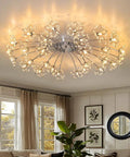 Totally Modern 28 Light Crystal Flower Chandelier LED Ceiling Light Dimmable Flush Mount Fixture for Living Room