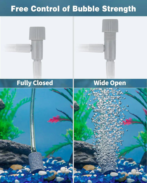 Single Way Aquarium Air Control Valve for Three Sixteenth Inch ID Tubing Plastic Air Regulator showing flow control in fish tank