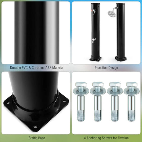 Solar Heated Outdoor Shower With 10 Gallon Tank 360 Degree Rotating Shower Head Foot Tap Freestanding 7.2 Ft Kit features and parts