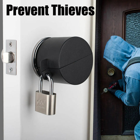 Built Tough Door Knob Lockout Cover Keeps Spaces Locked Down With Zero Drama Blocks knob turning and key access on door