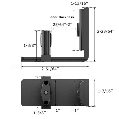 Sliding Barn Door Floor Guide Adjustable Bottom With Double Nylon Rollers Wall Mounted Heavy Duty Steel Frame Fits 1 To 2 Inch Doors And Delivers Smooth Quiet Sliding For Home Reno Upgrades, shown with dimensions and side view.