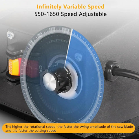 Slick 16 Inch Scroll Saw For Woodworking, Super Fast Variable Speed Reach 1650 Rpm speed adjustment dial with RPM markings