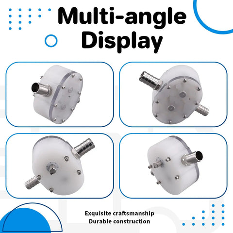 Multi-angle view of gear pump for viscous food fillers that handles honey and sesame butter like a boss, 5 to 10 L/min.