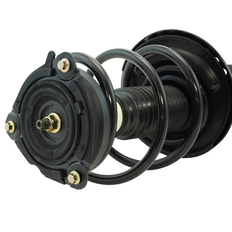 Close-up of strut assembly from beefed up front steering and suspension kit for 2015 to 2018 Nissan Altima with inner and outer tie rods.