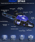 58cc Gas Powered Chainsaw With 20 Inch And 18 Inch Quick Switch Bars Large 550 Ml Fuel Tank And 260 Ml Oil Tank in blue