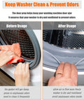 Before and after using Premium Magnetic Washer Door Prop for Front Load Washers, showing cleaner gasket and airflow improvement.