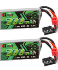 2 Pack 7.4V LiPo Battery 2S 20C 200mAh Rechargeable Lithium Battery With PH2.0 Plug For RC Cars Trucks Axial SCX30