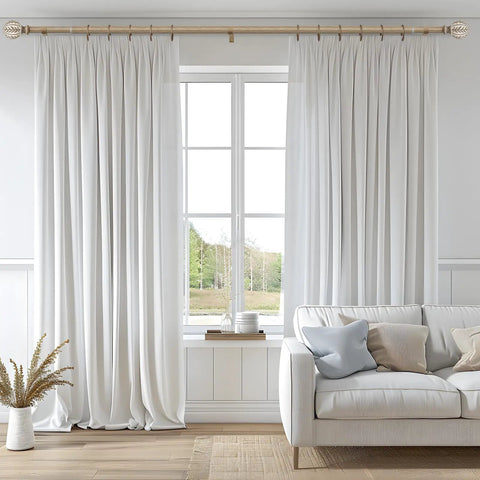 Boho Wood Curtain Rods Set For Windows 48 To 84 Inches One Inch Adjustable Heavy Duty Drapery Rod With Imitation Wood Grain Finials