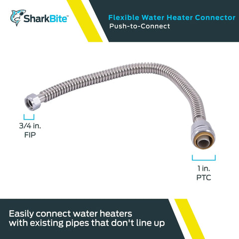 1 Inch To 1 Inch FIP And 24 Inch Corrugated Stainless Steel Flexible Water Heater Connector No Fuss Push To Connect Brass Fitting For PEX Copper CPVC PE-RT HDPE