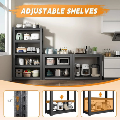 Heavy Duty Garage Shelving Unit 72 Inch Tall With 3000 Lbs Capacity featuring adjustable 5-tier shelves in a kitchen setting