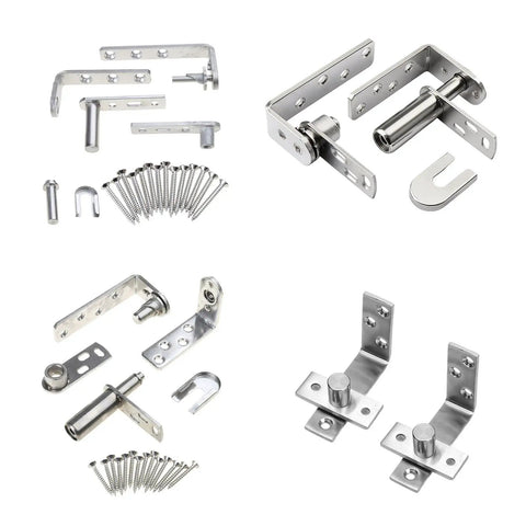 Automatic Closing Double Action Stainless Steel Hinges Set 1 Pair with mounting hardware and screws for doors and bookcase doors.