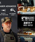 Badass Tactical Shooting Safety Glasses With Interchangeable Lenses on a man's face with matte black frame and shatterproof lenses.