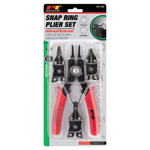 Go To Five Piece Interchangeable Jaw Snap Ring Plier Set With Straight 45 Degree And 90 Degree Angles For Internal And External Rings