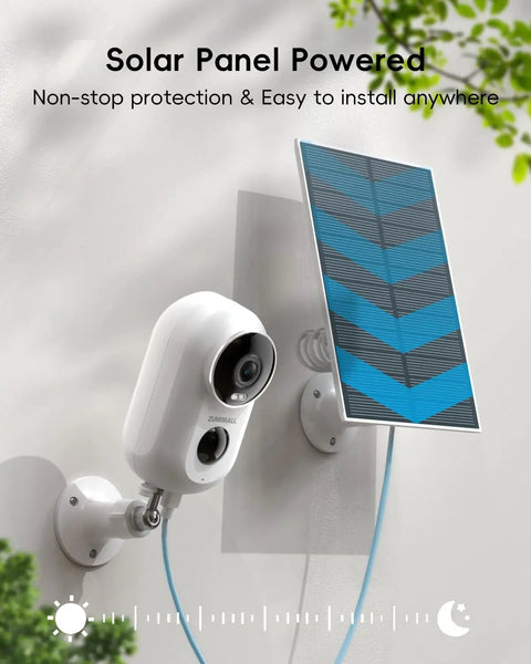 Solar Powered Wireless Outdoor Security Camera With 2K HD Resolution, Battery Powered, 2.4G WiFi, 3MP Color Night Vision, Magnetic Mount, Built-In Siren, PIR AI Analytics, IP66 Weatherproof, Cloud Access, Alexa Ready