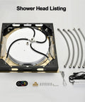 Premium Smart Led Lighting Shower System With Thermostatic Diverter Large Rainfall Ceiling Head Bluetooth Speaker components layout