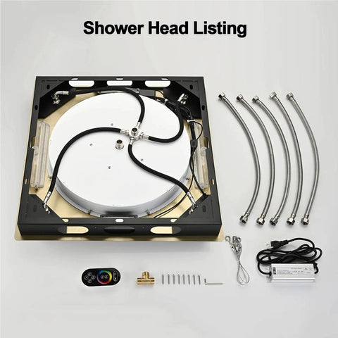 Premium Smart Led Lighting Shower System With Thermostatic Diverter Large Rainfall Ceiling Head Bluetooth Speaker components layout