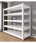 Heavy Duty 5 Tier Steel Shelving Unit With A Slick Boltless Setup And Flexible Shelf Configurations Designed For Gritty Garages Cluttered Homes Or Hustle Driven Workshop Storage Needs, white design in spacious room.