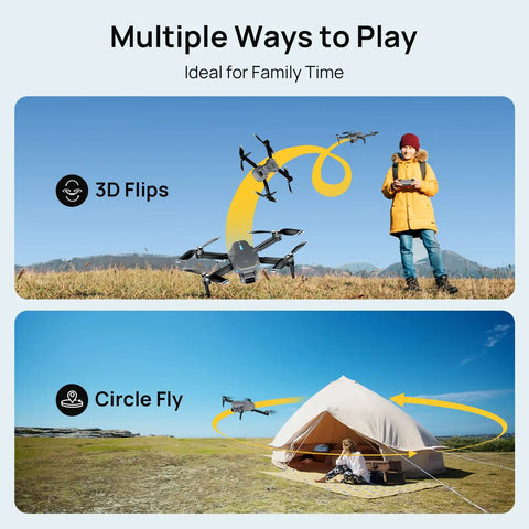 Dope 4K UHD Drone With Camera For Adults And Kids performing flips and circle fly maneuvers outdoors, showcasing capabilities.