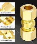 Front view of brass compression tube fitting, 3/4 in to 3/4 in straight union, 3-piece set