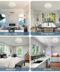 Dope Ceiling Fan With Light Low Profile Flush Mount Bladeless 6 Speeds Dimmable installed in living room, dining room, bedroom, kitchen