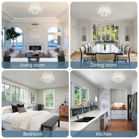 Dope Ceiling Fan With Light Low Profile Flush Mount Bladeless 6 Speeds Dimmable installed in living room, dining room, bedroom, kitchen