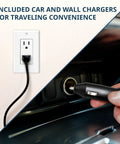 Keep Food And Drinks Fresh On The Go With This 24 L Portable Thermoelectric Cooler And Warmer For Vehicles And Trucks With 110V Home Cord And 12V Car Adapter Road Trip Ready For Camping Travel And Picnics showing a wall outlet and car adapter plug.