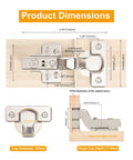 Diagram of 2 Pack Inset Soft Close Cabinet Hinges For Frameless European Kitchen Cabinets With 35mm Cup Clip On installation dimensions.