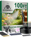 Drip Irrigation System Upgrade Kit With 100 Feet Of One Quarter Inch Tubing And 24 Adjustable Copper Nozzles for gardens displayed in packaging