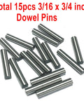 Rock Solid Heavy Duty 3/16x3/4 Inch Dowel Pins and Shelf Pegs, Hella Tough Stainless Alloy Steel Support Pins for Furniture and Bunk Beds, Top Shelf 15 Piece Builder Kit on white background.
