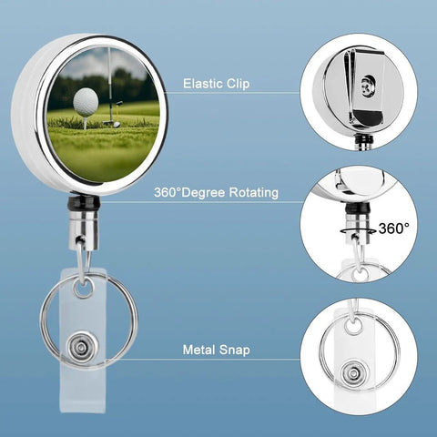Heavy Duty Metal Badge Reel With 360 Degree Swivel And Secure Belt Clip featuring elastic clip and metal snap.