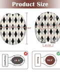 Round Black white checkered Toilet Seat size illustration showing dimensions 16.5 inches by 12.6 inches.