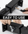 Installing Heavy Duty Trailer Hitch Pins And Clips Four Pack, 5/8 Inch Diameter With Rubber Coated Black Grip on 2 Inch Receiver.