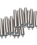 Heavy Duty Stainless Steel Conveyor Rollers With Spring Press In Bearings For Factory Rail Replacement Systems, Fits 35 Inch L Length 20 Pack For Moving Heavy Loads, arranged in a group.